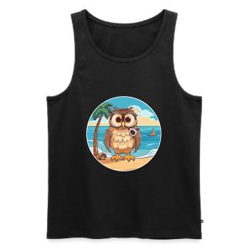 Owl Watercolor Cartoon Kawaii Clipart Animal - Men's Premium Organic Tank Top - black - Front - Michal (187cm)