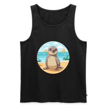 Siegel Aquarell Karikatur Kawaii Clipart Tier - Männer Premium Bio Tank Top - Schwarz - Vorne - Michal (187cm)