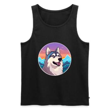 Alaskan Husky Dog Breed Cartoon Kawaii Watercolor - Men's Premium Organic Tank Top - black - Front - AI Model Male 178 light (178cm)