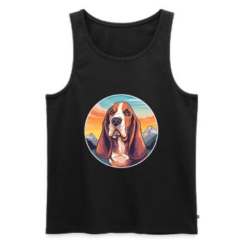 Basset Hound Dog Breed Cartoon Kawaii Watercolor - Men's Premium Organic Tank Top - black - Front - Michal (187cm)