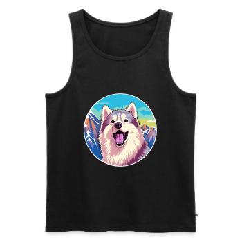 Chien esquimau canadien race Cartoon Kawaii Watercolo - Débardeur bio Premium Homme - noir - Devant - Michal (187cm)