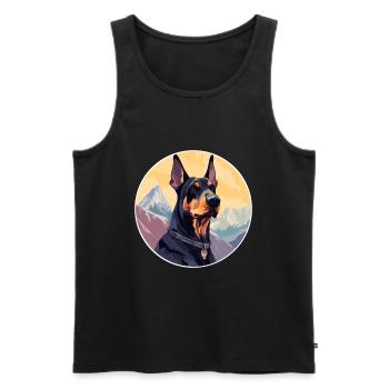 Doberman chien race dessin animé Kawaii aquarelle - Débardeur bio Premium Homme - noir - Devant - Michal (187cm)