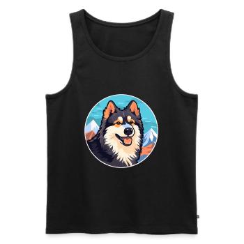 Finnish Lapphund Dog Breed Cartoon Kawaii Watercol - Men's Premium Organic Tank Top - black - Front - Michal (187cm)