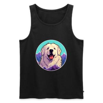 Grande race de chien des Pyrénées dessin animé Kawaii aquarelle - Débardeur bio Premium Homme - noir - Devant - Michal (187cm)