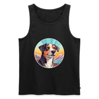 Karakachan chien race dessin animé Kawaii aquarelle - Débardeur bio Premium Homme - noir - Devant - AI Model Male 178 light (178cm)