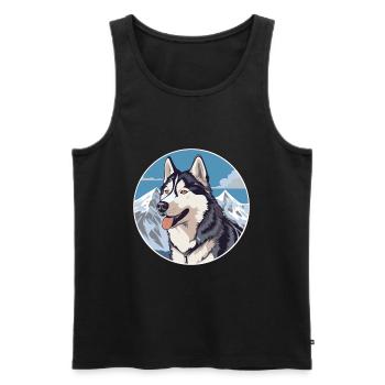 Husky chien race dessin animé Kawaii aquarelle - Débardeur bio Premium Homme - noir - Devant - Michal (187cm)
