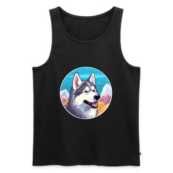 Nord Inuit chien race Cartoon Kawaii aquarelle - Débardeur bio Premium Homme - noir - Devant - Michal (187cm)