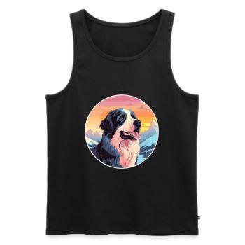 Landseer chien race dessin animé Kawaii aquarelle - Débardeur bio Premium Homme - noir - Devant - Michal (187cm)