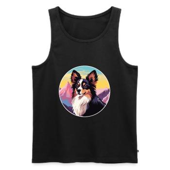 Papillon chien race dessin animé kawaii aquarelle - Débardeur bio Premium Homme - noir - Devant - Michal (187cm)