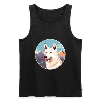 Chien de berger blanc race Cartoon Kawaii aquarelle - Débardeur bio Premium Homme - noir - Devant - Michal (187cm)