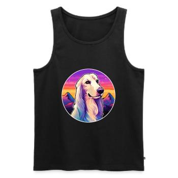 Afghan Hound chien race dessin animé Kawaii aquarelle - Débardeur bio Premium Homme - noir - Devant - Michal (187cm)