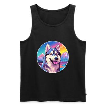Alaskan Husky Dog Breed Cartoon Kawaii Watercolor - Men's Premium Organic Tank Top - black - Front - AI Model Male 178 light (178cm)