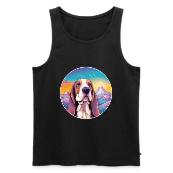 Basset Hound Dog Breed Cartoon Kawaii Watercolor - Men's Premium Organic Tank Top - black - Front - Michal (187cm)