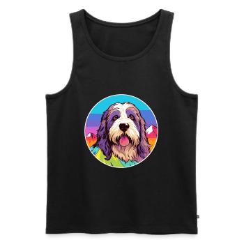 Barbu Collie chien race dessin animé Kawaii aquarelle - Débardeur bio Premium Homme - noir - Devant - Michal (187cm)