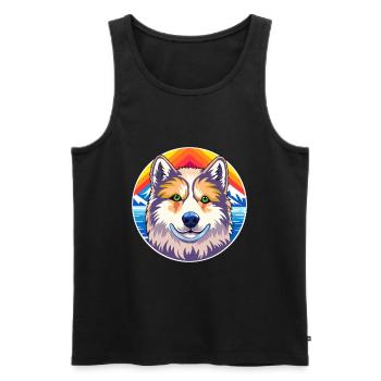 Ainu Hokkaido chien race dessin animé Kawaii aquarelle - Débardeur bio Premium Homme - noir - Devant - Michal (187cm)