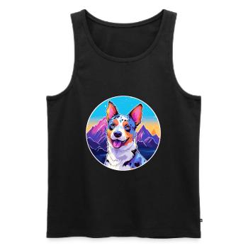 Blue Heeler Dog Breed Cartoon Kawaii Watercolor - Men's Premium Organic Tank Top - black - Front - AI Model Male 178 light (178cm)