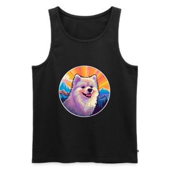 Spitz allemand chien race dessin animé Kawaii aquarelle - Débardeur bio Premium Homme - noir - Devant - Michal (187cm)