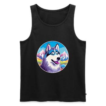 Husky chien race dessin animé Kawaii aquarelle - Débardeur bio Premium Homme - noir - Devant - Michal (187cm)