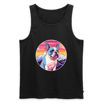 Bouledogue Français chien race Cartoon Kawaii aquarelle - Débardeur bio Premium Homme - noir - Devant - Michal (187cm)