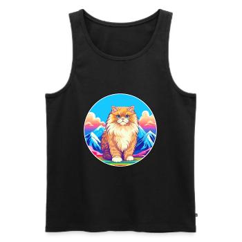 British Longhair Cat Colorful Cartoon Watercolor I - Men's Premium Organic Tank Top - black - Front - Michal (187cm)