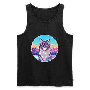 Californie Chat pailleté coloré Cartoon Watercolo - Débardeur bio Premium Homme - noir - Devant - Michal (187cm)