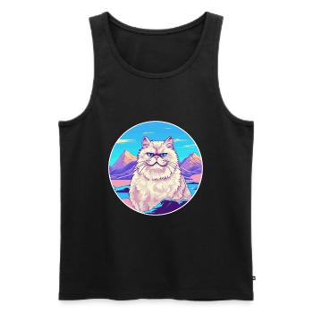 Colorpoint chat persan coloré dessin animé aquarelle - Débardeur bio Premium Homme - noir - Devant - Michal (187cm)