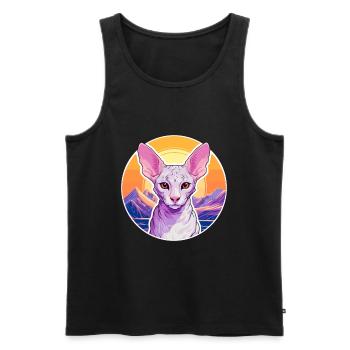 Cornish Rex Cat Coloré Dessin Animé Aquarelle Illust - Débardeur bio Premium Homme - noir - Devant - Michal (187cm)