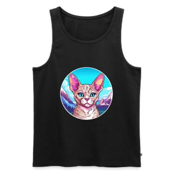 Devon Rex chat coloré dessin animé aquarelle Illustra - Débardeur bio Premium Homme - noir - Devant - AI Model Male 178 light (178cm)