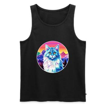 Chat Allemand À Poil Long Coloré Dessin Animé Aquarelle Il - Débardeur bio Premium Homme - noir - Devant - Michal (187cm)