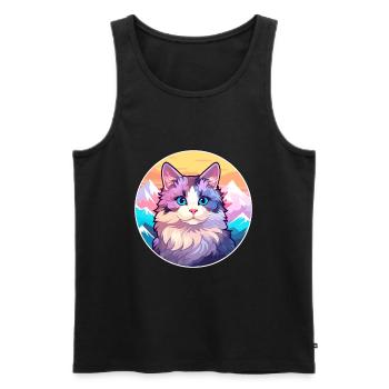 Verdünnte Calico Katze Bunte Karikatur Aquarell Illu - Männer Premium Bio Tank Top - Schwarz - Vorne - AI Model Male 178 light (178cm)