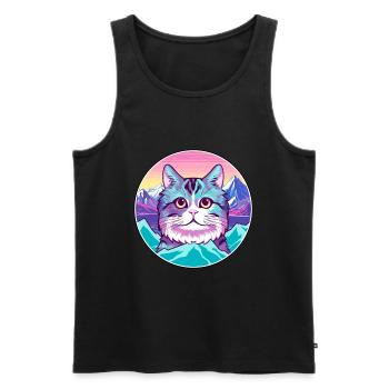 Khao Manee Cat Coloré Cartoon Aquarelle Illustr - Débardeur bio Premium Homme - noir - Devant - Michal (187cm)
