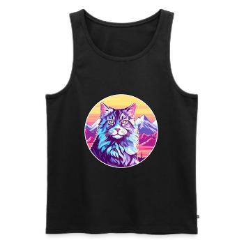 Maine Coon chat coloré dessin animé aquarelle Illustration - Débardeur bio Premium Homme - noir - Devant - Michal (187cm)