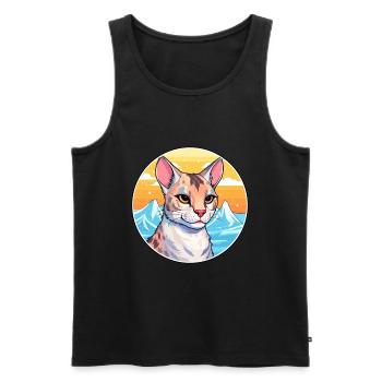 Savannah Katze Bunte Karikatur Aquarell illustriert - Männer Premium Bio Tank Top - Schwarz - Vorne - AI Model Male 178 light (178cm)