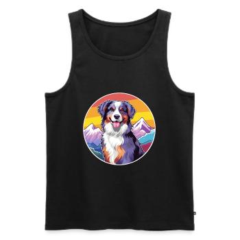 Miniature American Shepherd Dog Breed Cartoon Kawa - Men's Premium Organic Tank Top - black - Front - AI Model Male 178 light (178cm)