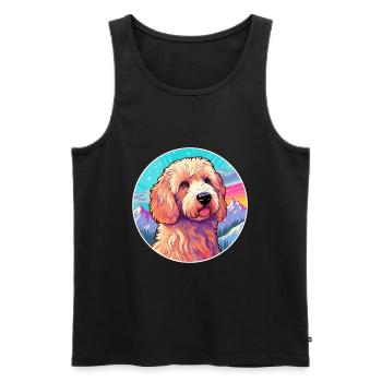 Labradoodle Dog Breed Cartoon Kawaii Watercolor - Men's Premium Organic Tank Top - black - Front - AI Model Male 178 light (178cm)
