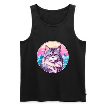 Chat sibérien coloré dessin animé aquarelle Illustrat - Débardeur bio Premium Homme - noir - Devant - Michal (187cm)