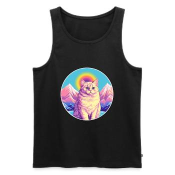 Chat droit écossais coloré dessin animé aquarelle - Débardeur bio Premium Homme - noir - Devant - Michal (187cm)