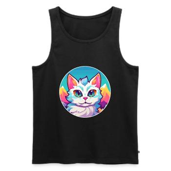Illustration aquarelle de dessin animé coloré de chat thaïlandais - Débardeur bio Premium Homme - noir - Devant - Michal (187cm)