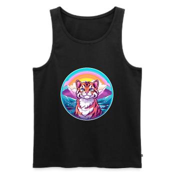 Chat tigre coloré dessin animé aquarelle illustration - Débardeur bio Premium Homme - noir - Devant - Michal (187cm)