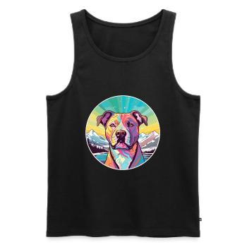 Pitbull Dog Breed Cartoon Kawaii Watercolor - Men's Premium Organic Tank Top - black - Front - AI Model Male 178 light (178cm)