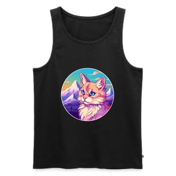 Chat Somali Coloré Dessin Animé Aquarelle Illustratio - Débardeur bio Premium Homme - noir - Devant - Michal (187cm)