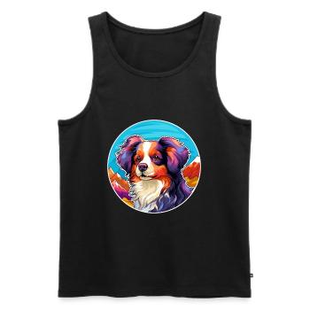 Papillon chien race dessin animé kawaii aquarelle - Débardeur bio Premium Homme - noir - Devant - Michal (187cm)
