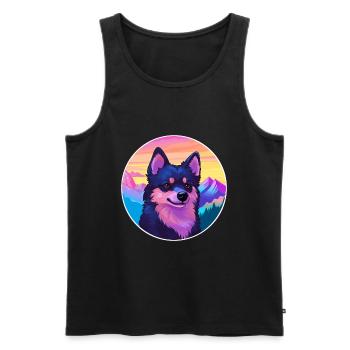 Schipperke chien race dessin animé Kawaii aquarelle - Débardeur bio Premium Homme - noir - Devant - Michal (187cm)
