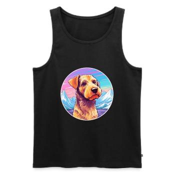 Welsh Terrier chien race dessin animé Kawaii aquarelle - Débardeur bio Premium Homme - noir - Devant - Michal (187cm)