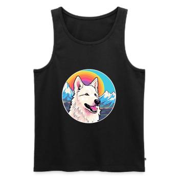 Chien de berger blanc race Cartoon Kawaii aquarelle - Débardeur bio Premium Homme - noir - Devant - Michal (187cm)