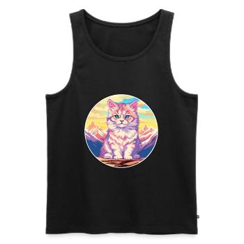 American Curl Cat Colorful Cartoon Watercolor Illu - Men's Premium Organic Tank Top - black - Front - Michal (187cm)