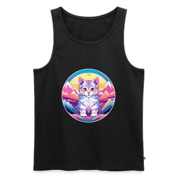 Asian Cat Colorful Cartoon Watercolor Illustration - Men's Premium Organic Tank Top - black - Front - Michal (187cm)