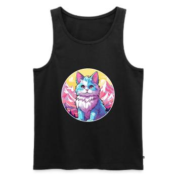Américain Bobtail chat coloré dessin animé aquarelle I - Débardeur bio Premium Homme - noir - Devant - Michal (187cm)
