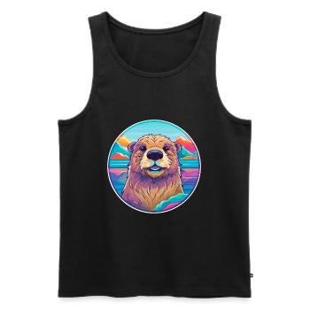 Biber Aquarell Karikatur Kawaii Haustier Tier Farbe - Männer Premium Bio Tank Top - Schwarz - Vorne - Michal (187cm)