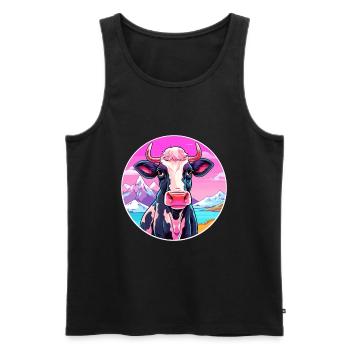 Vache Aquarelle Dessin Animé Kawaii Animal De Compagnie Coloré - Débardeur bio Premium Homme - noir - Devant - Michal (187cm)